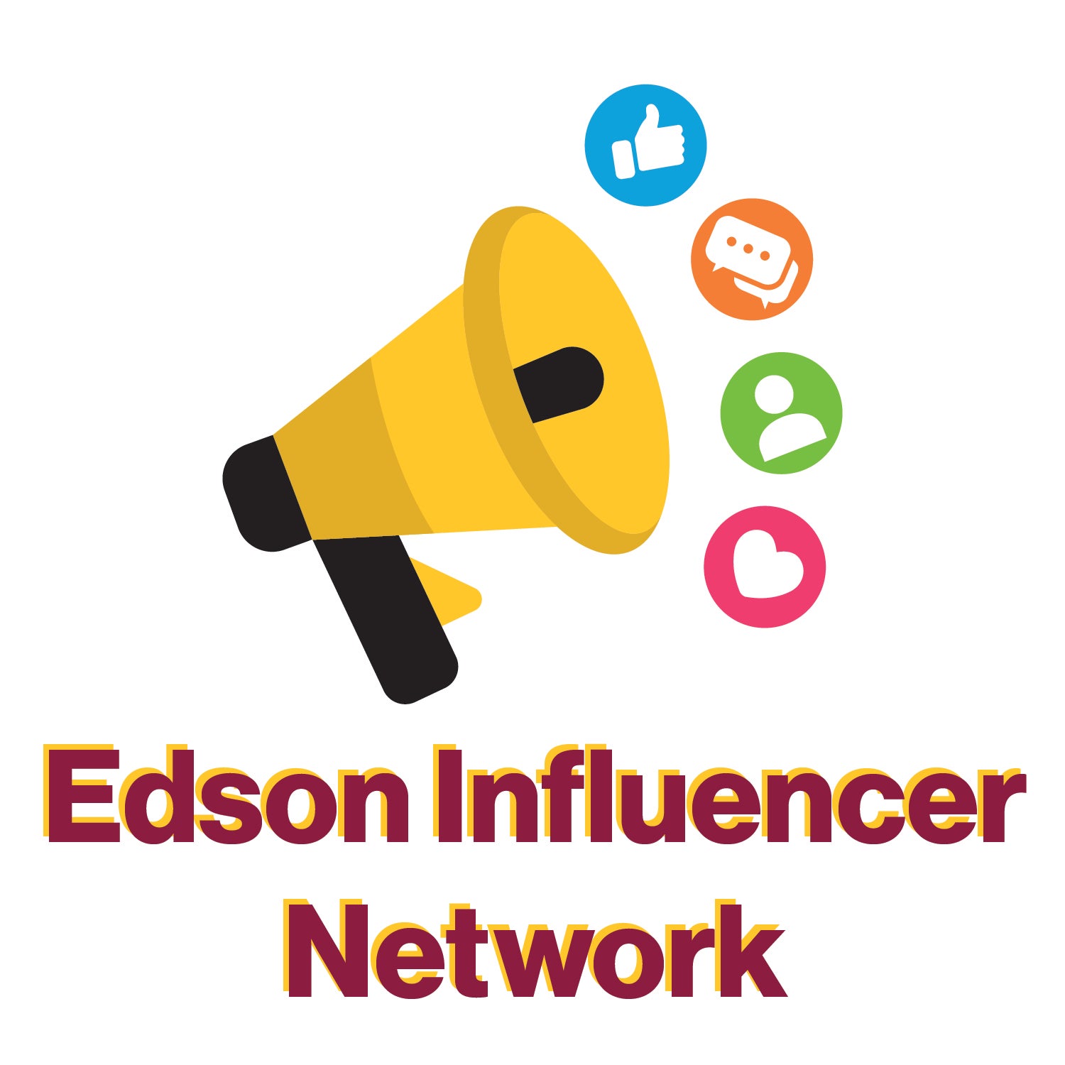 Edson Influencer Network logo of bullhorn talking about different topics