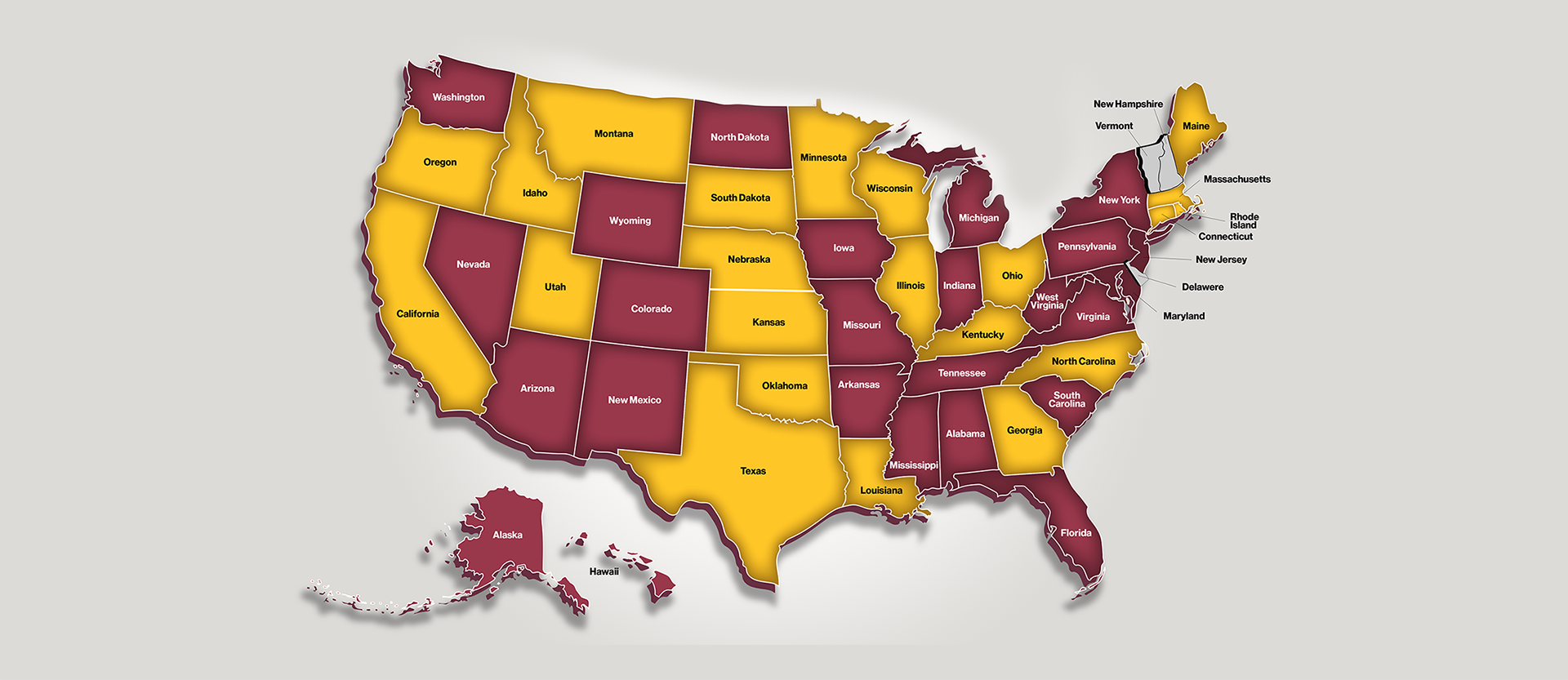 US States in Gold and Maroon