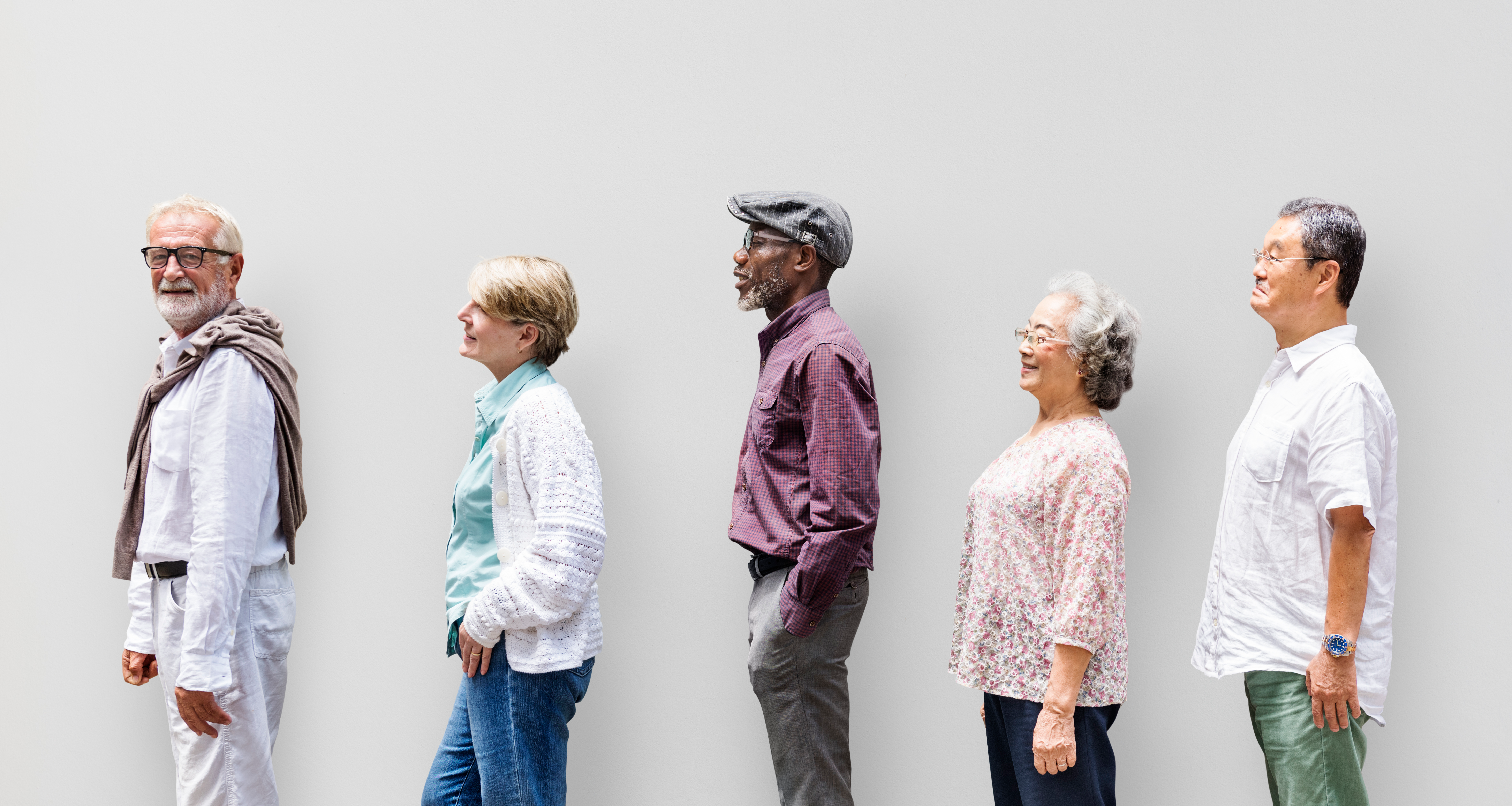 Lineup of elderly people