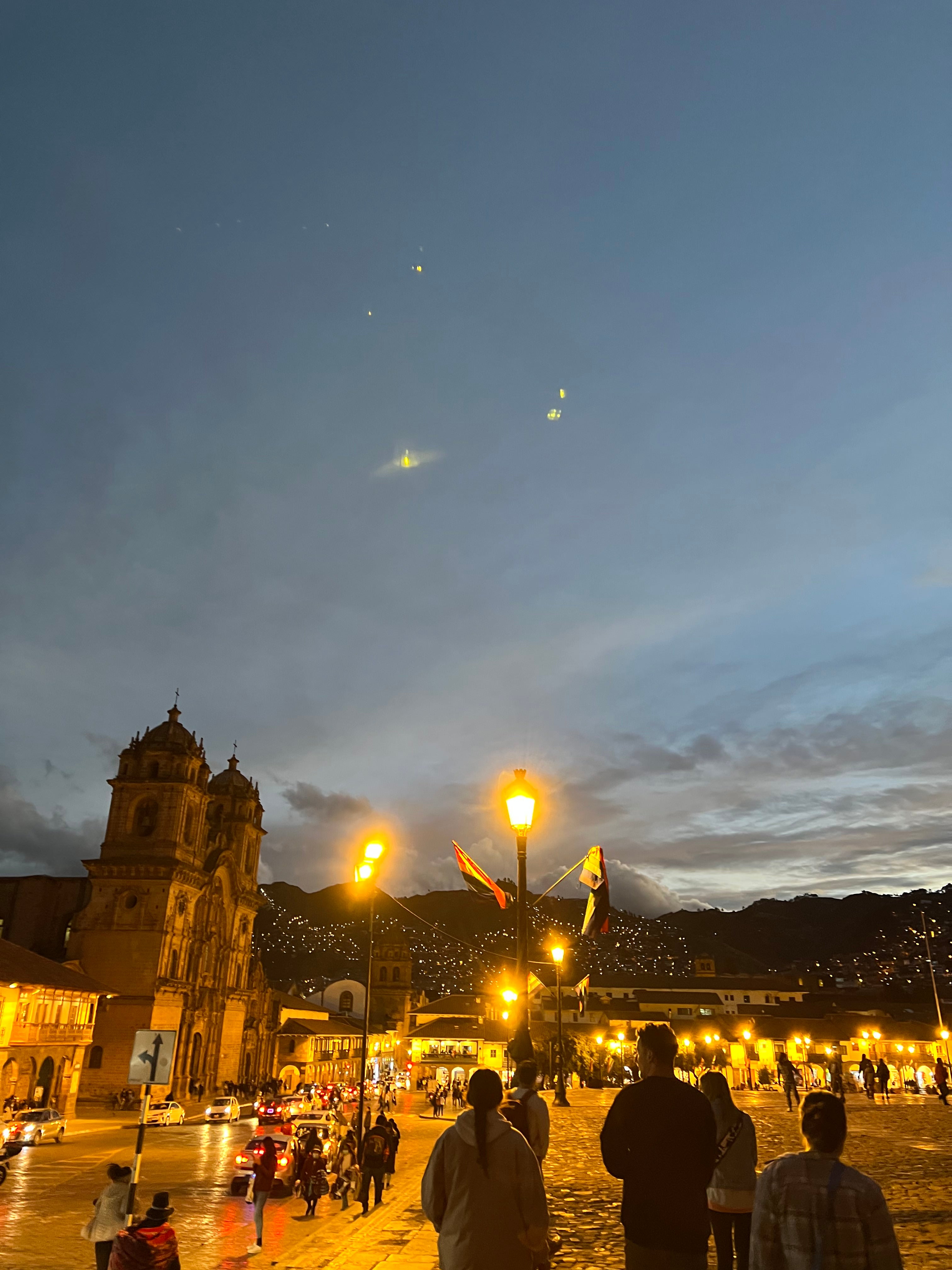 A plaza in Cusco, Peru at night