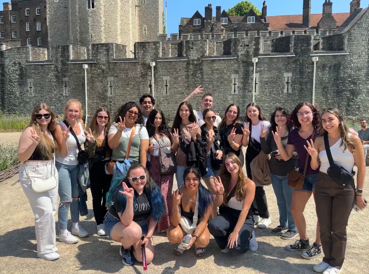 ASU students pose for a photo outside the Tower of London