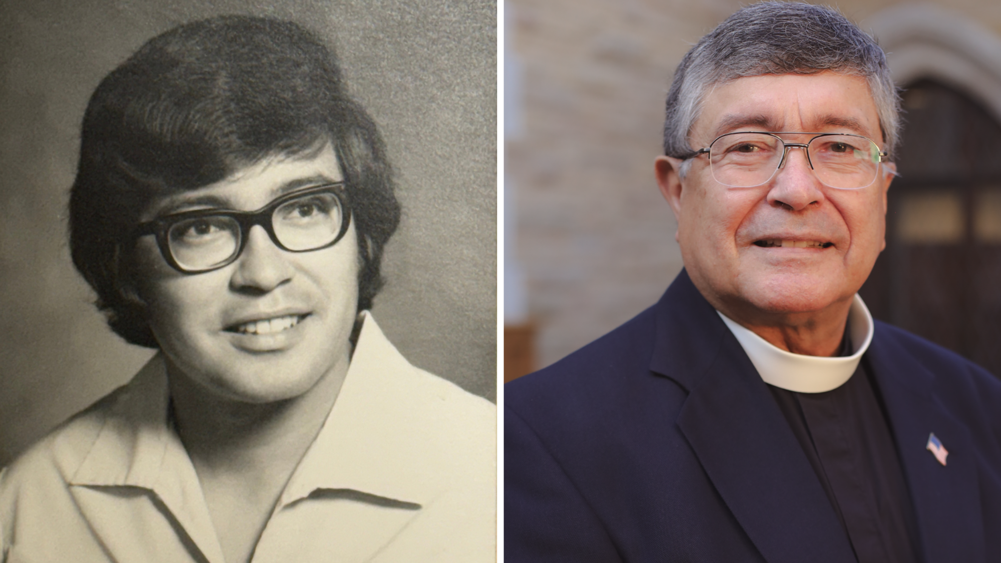 Portrait of Juan Sandoval as a Nursing Student and now as a minister