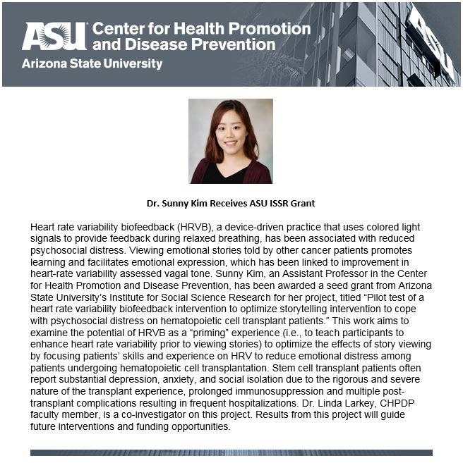 Dr. Sunny Kim Receives ASU ISSR Grant Article