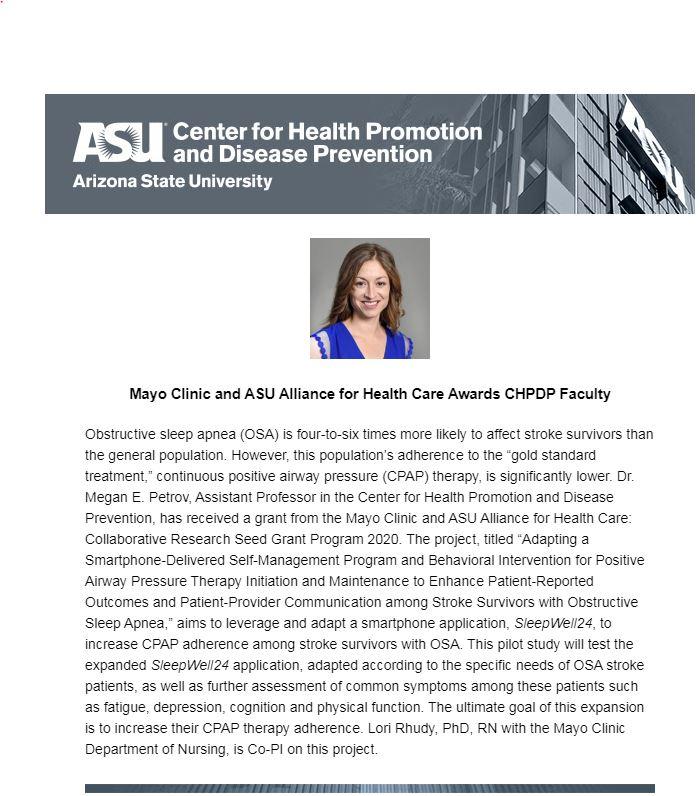 Mayo Clinic and ASU Alliance for Health Care Awards CHPDP Faculty Article