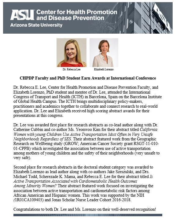 CHPDP Faculty and PhD Student Earn Awards at International Conference