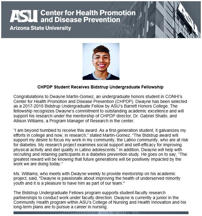 CHPDP Student Receives Bidstrup Undergraduate Fellowship