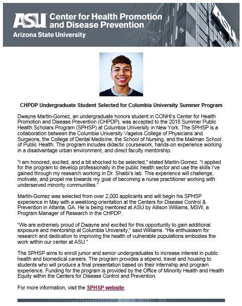 CHPDP Undergraduate Student Selected for Columbia University Summer Program