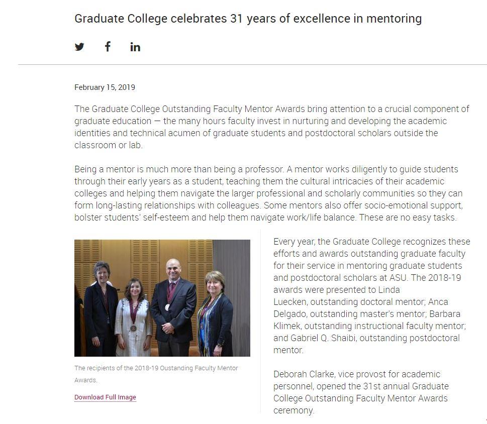 CHPDP Director Receives Award for Outstanding Mentorship