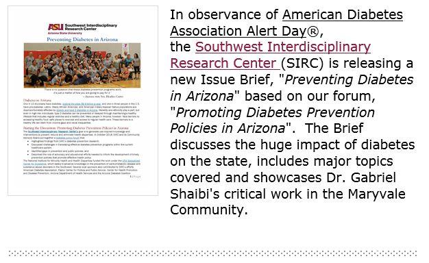 Southwest Interdisciplinary Research Center releases new Issue Brief "Preventing Diabetes in Arizona" 2