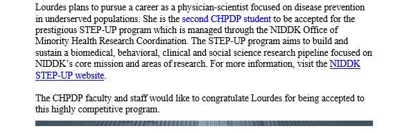 CHPDP Undergrad Accepted to NIDDK STEP-UP Program 3