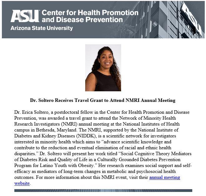 Dr. Soltero Receives Travel Grant to Attend NMRI Annual Meeting
