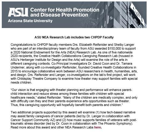 ASU NEA Research Lab includes two CHPDP Faculty Article