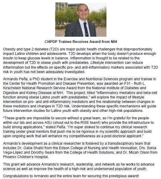 CHPDP Trainee Receives Award from NIH Article